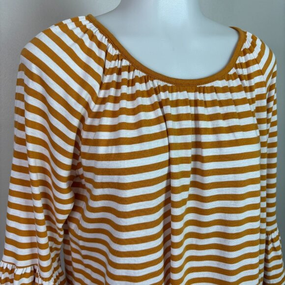 Michael Michael Kors Top Medium Orange White Striped Bell Sleeve Shirt Women's - Picture 2 of 12